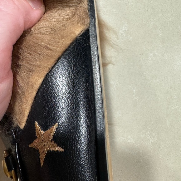 GUCCI Princetown Mule Fur Slippers With Embroidered Bees and Stars Black Leather - Picture 7 of 14
